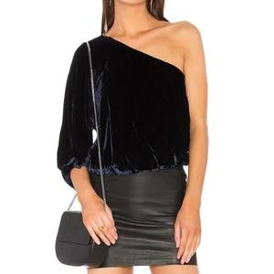 NEW ALICE + OLIVIA craven one shoulder top in velvet sapphire blue